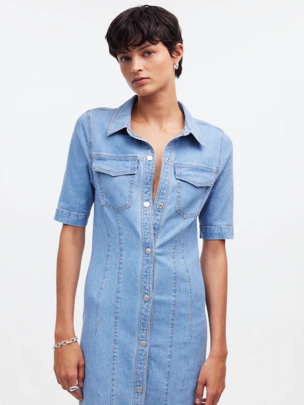 Madewell Denim Seamed Mini Shirtdress Palermo Wash Size 12 NWT - Picture 5 of 12